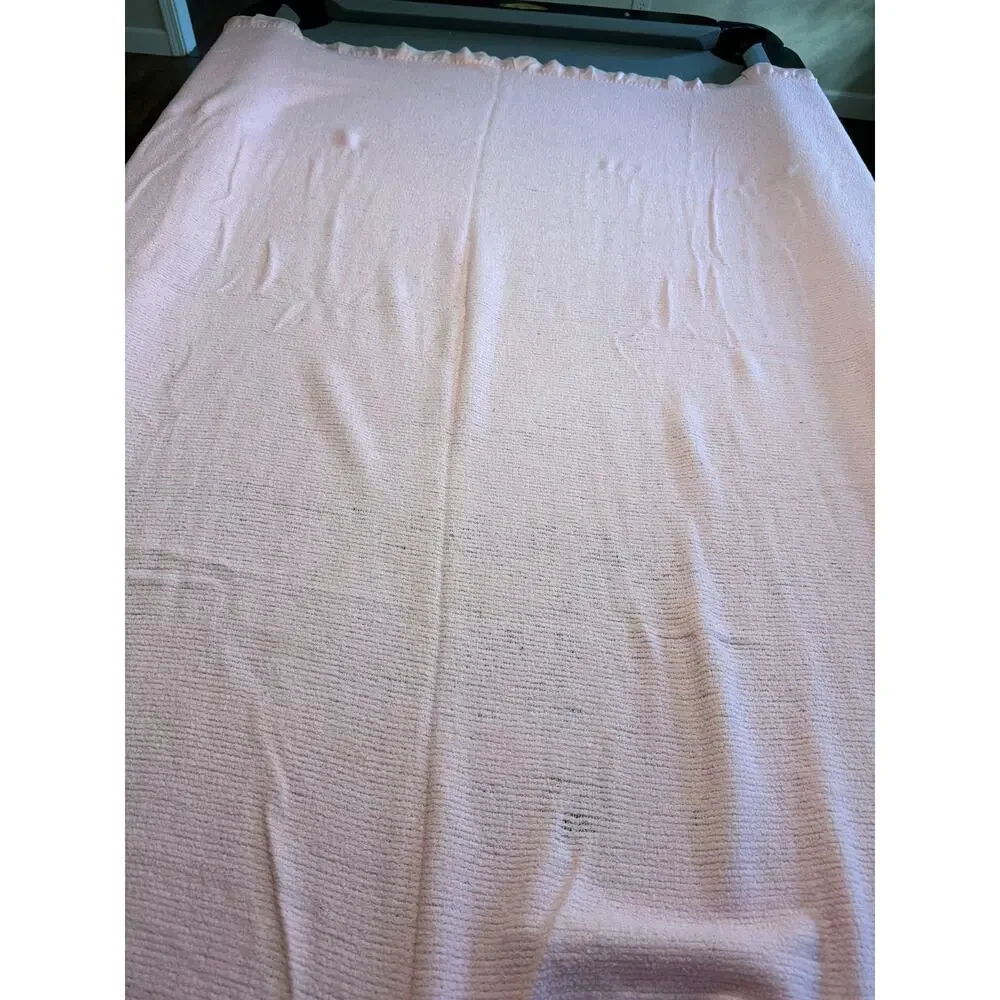 Vintage Pink Twin Blanket Satin Trim Lightweight Bed Blanket 72x60 Cottage Cozy